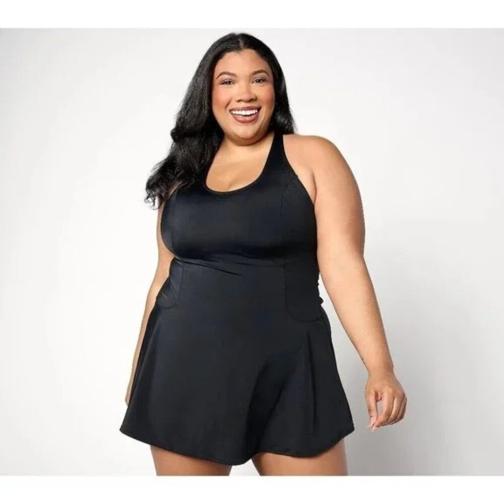 Denim and Co Beach Scoop Neck Swim Dress w/ Seaming Detail Size 12 Summer Resort